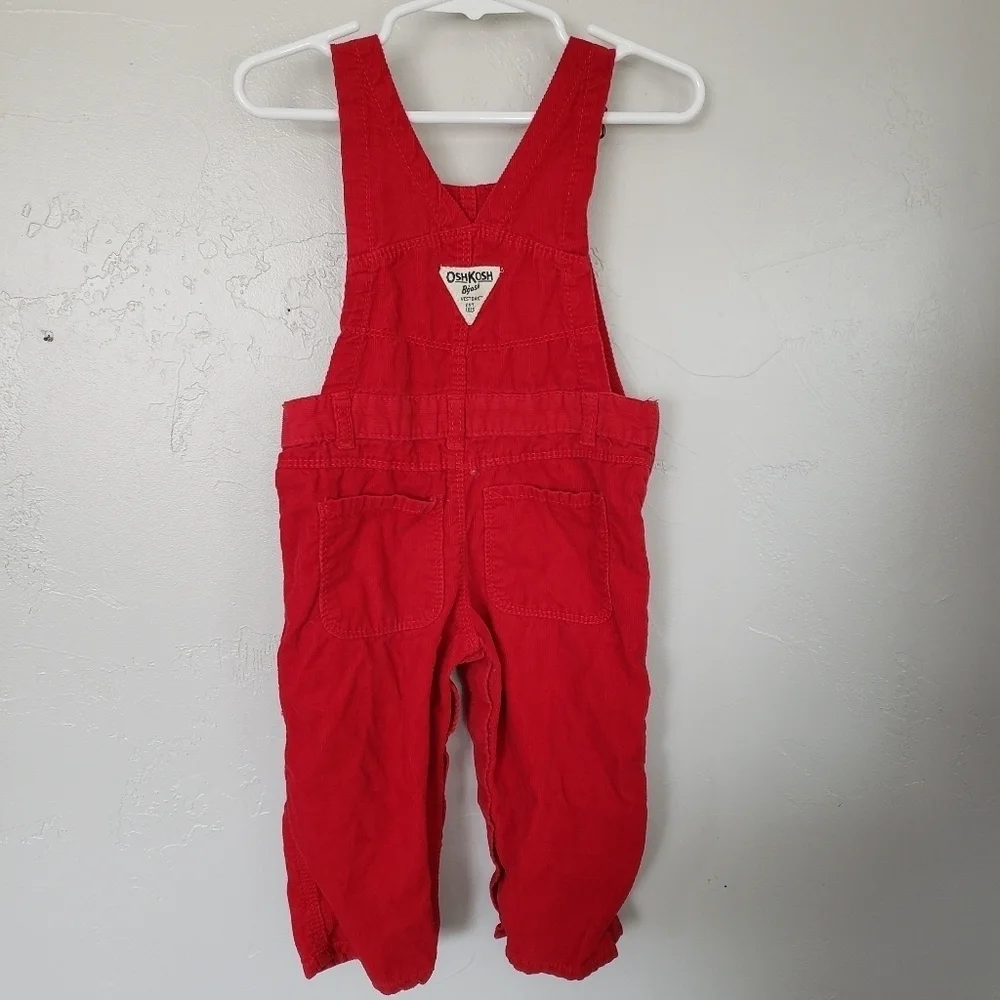 Oshkosh Baby Girl 18 Months Red Ribbed Corduroy Overalls White Bow
